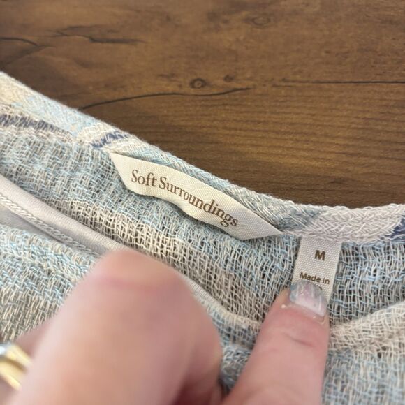 Soft Surroundings Seaside Blue Sand Woven Cotton Pullover Blouse Top Womens Med - Picture 8 of 11